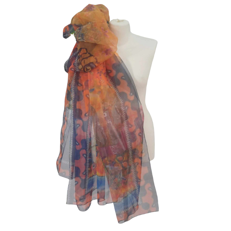 Szal z organzy drukowanej - 100% czystego jedwabiu.