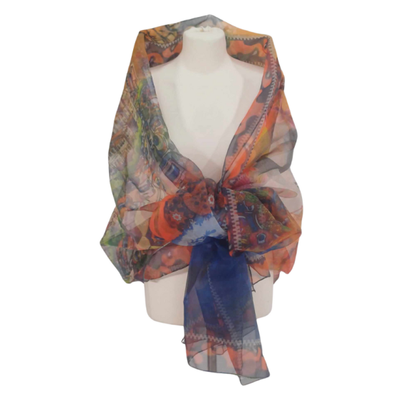 Szal z organzy drukowanej - 100% czystego jedwabiu.