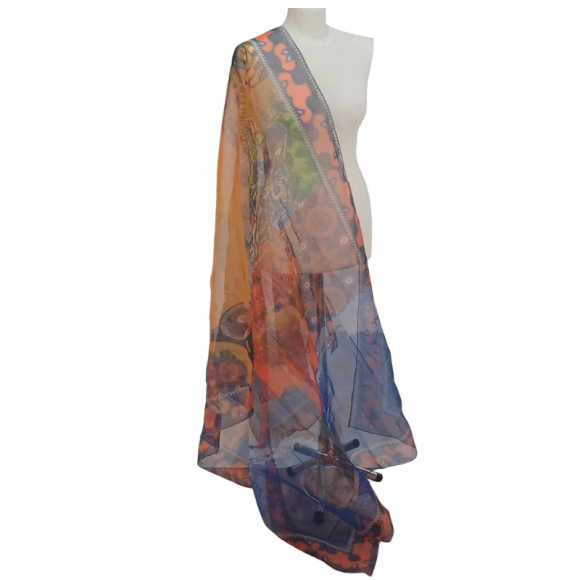 Szal z organzy drukowanej - 100% czystego jedwabiu.