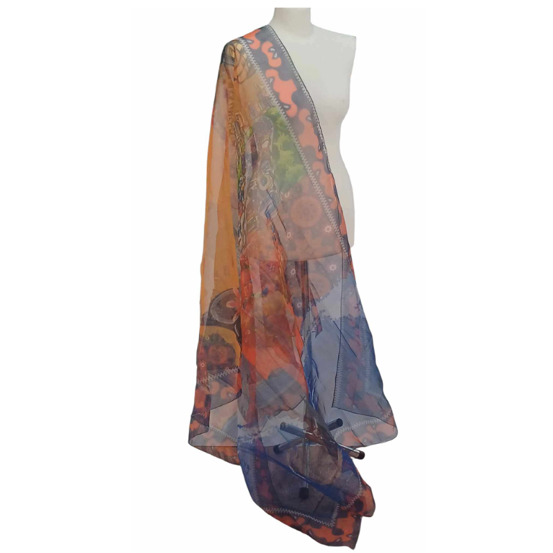 Szal z organzy drukowanej - 100% czystego jedwabiu.