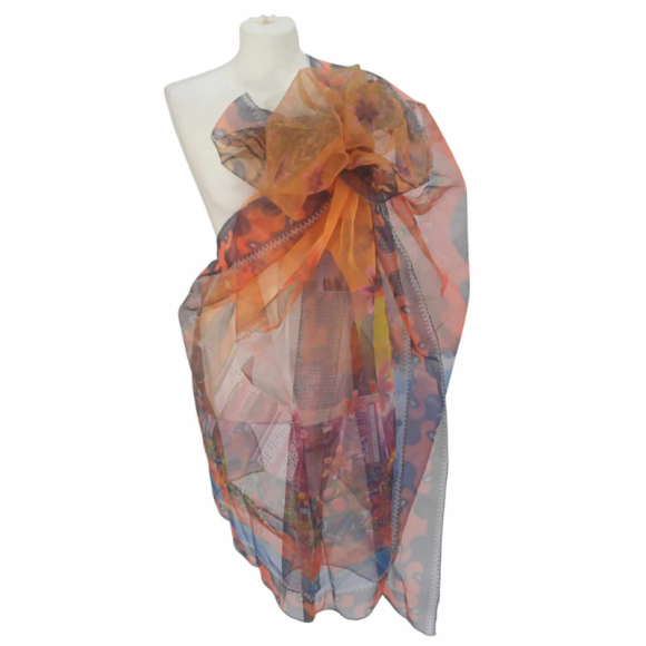 Szal z organzy drukowanej - 100% czystego jedwabiu.