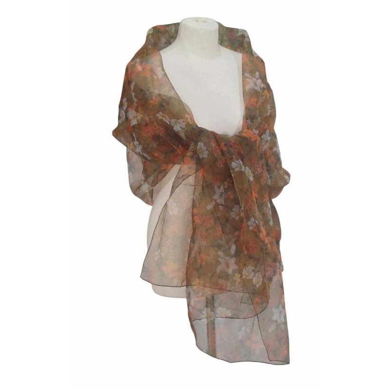 Szal z organzy drukowanej - 100% czystego jedwabiu