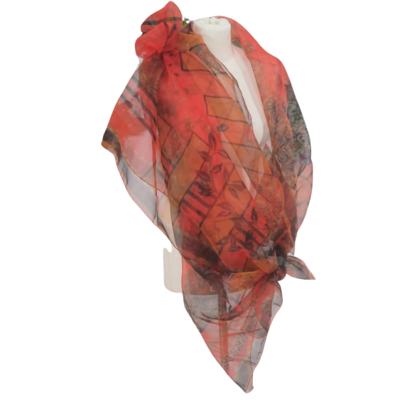 Szal z organzy drukowanej - 100% czystego jedwabiu.