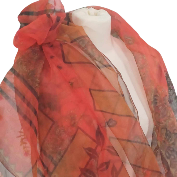 Szal z organzy drukowanej - 100% czystego jedwabiu.