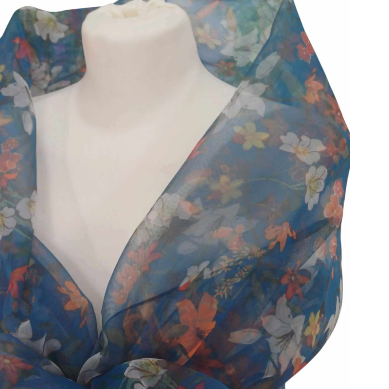 Szal z organzy drukowanej - 100% czystego jedwabiu