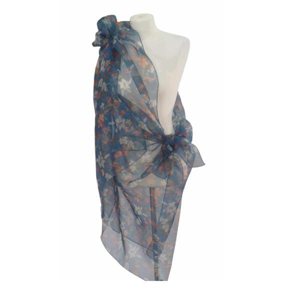 Szal z organzy drukowanej - 100% czystego jedwabiu