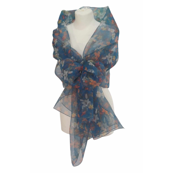 Szal z organzy drukowanej - 100% czystego jedwabiu