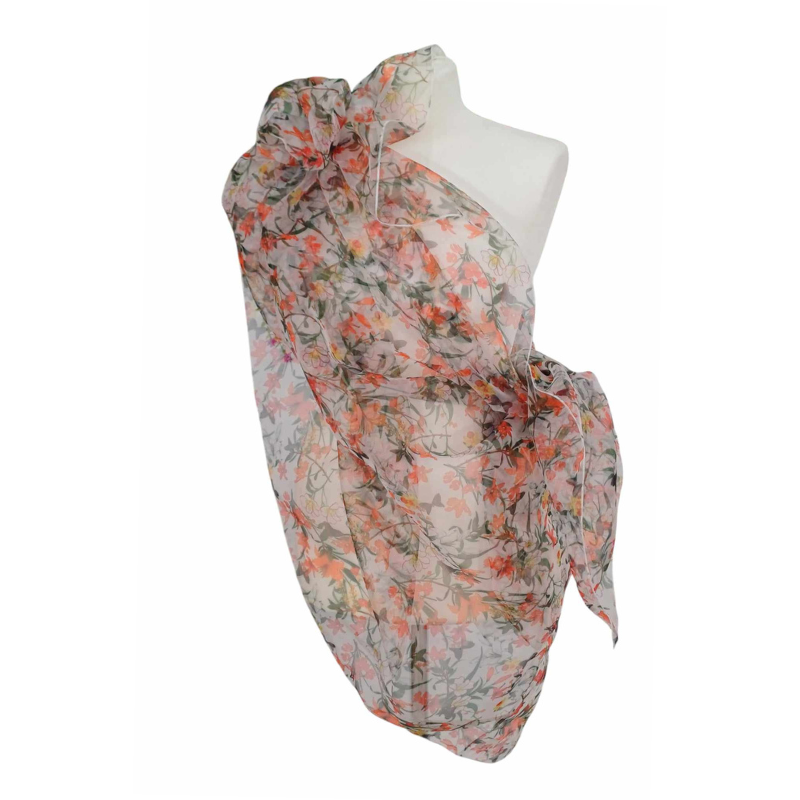 Szal z organzy drukowanej - 100% czystego jedwabiu.