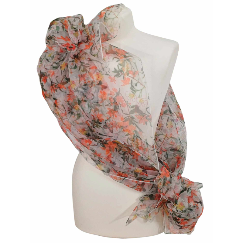 Szal z organzy drukowanej - 100% czystego jedwabiu.
