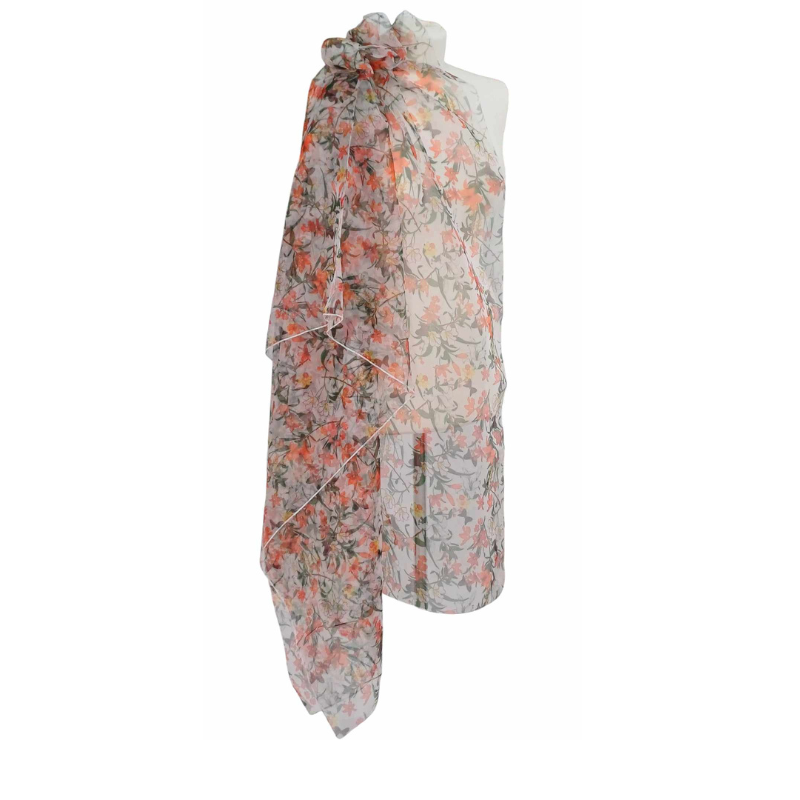 Szal z organzy drukowanej - 100% czystego jedwabiu.