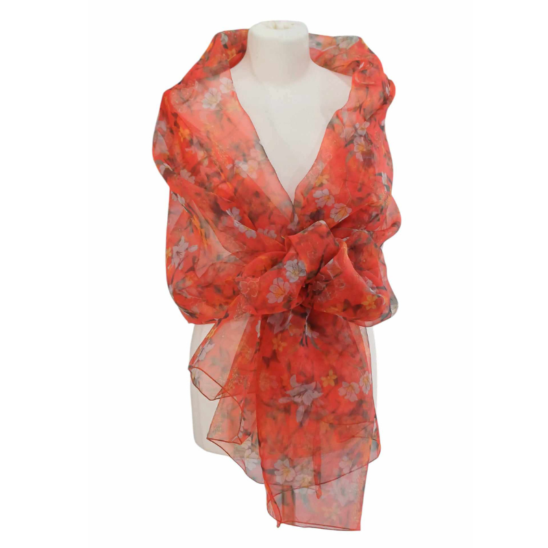 Szal z organzy drukowanej - 100% czystego jedwabiu