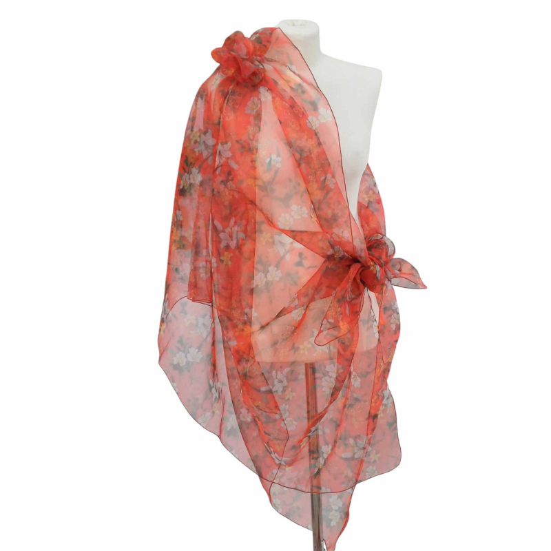 Szal z organzy drukowanej - 100% czystego jedwabiu