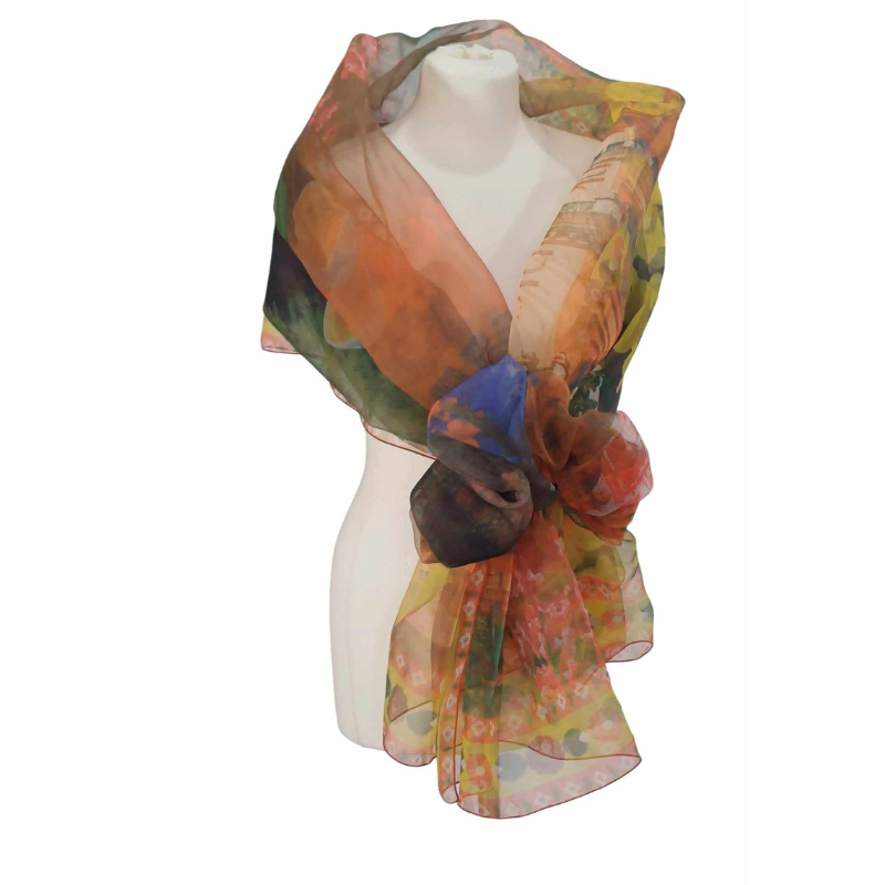Szal z organzy drukowanej - 100% czystego jedwabiu
