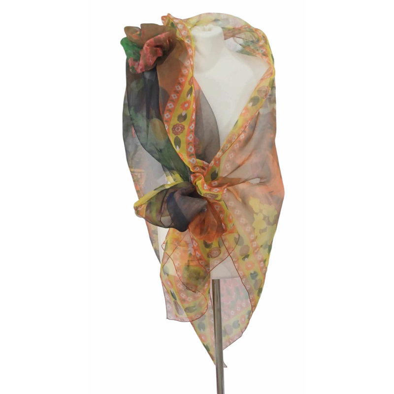 Szal z organzy drukowanej - 100% czystego jedwabiu