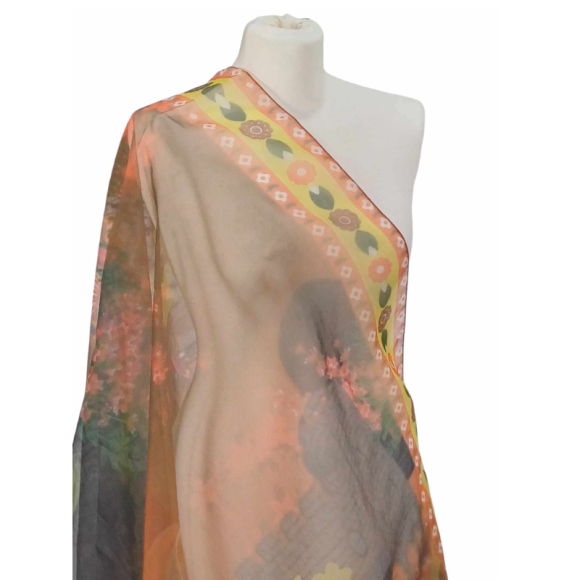 Szal z organzy drukowanej - 100% czystego jedwabiu