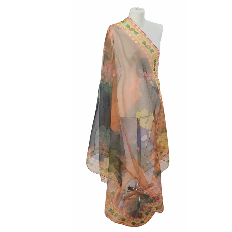 Szal z organzy drukowanej - 100% czystego jedwabiu