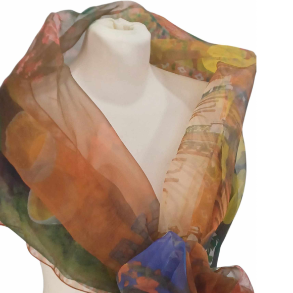 Szal z organzy drukowanej - 100% czystego jedwabiu