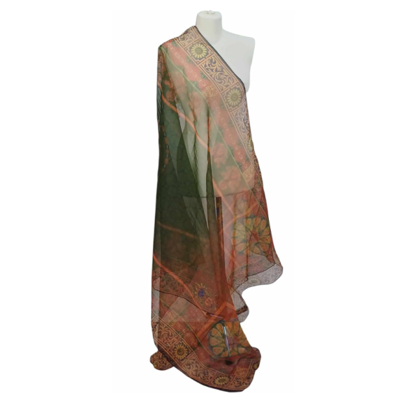 Szal z organzy drukowanej - 100% czystego jedwabiu