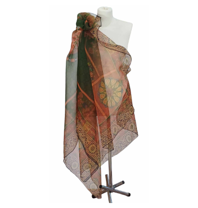 Szal z organzy drukowanej - 100% czystego jedwabiu