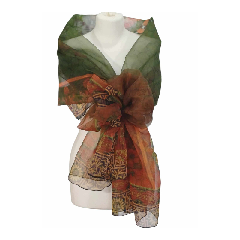 Szal z organzy drukowanej - 100% czystego jedwabiu