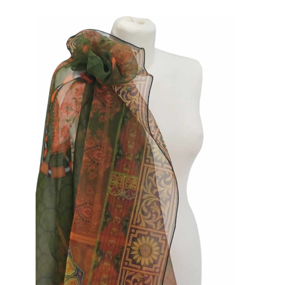 Szal z organzy drukowanej - 100% czystego jedwabiu