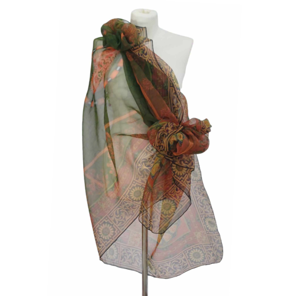Szal z organzy drukowanej - 100% czystego jedwabiu