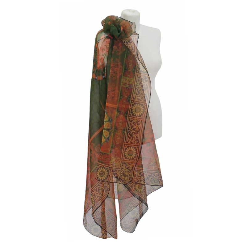 Szal z organzy drukowanej - 100% czystego jedwabiu