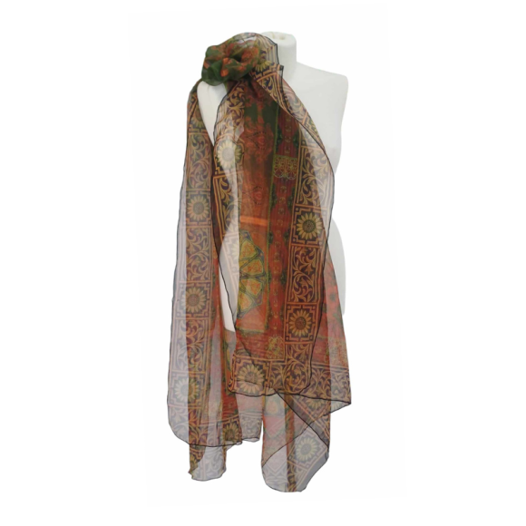 Szal z organzy drukowanej - 100% czystego jedwabiu