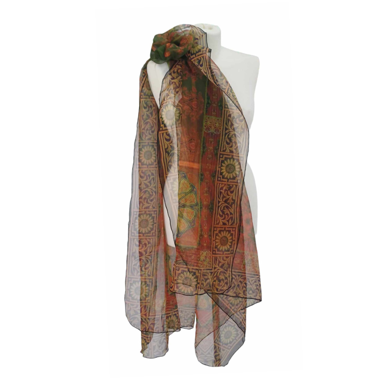 Szal z organzy drukowanej - 100% czystego jedwabiu