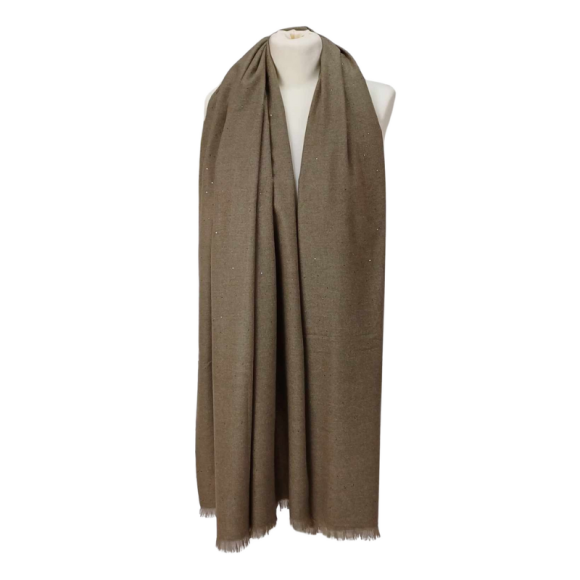 Szal wełniany z runa Kozy Changthangi, zdobiony malutkimi cekinami.